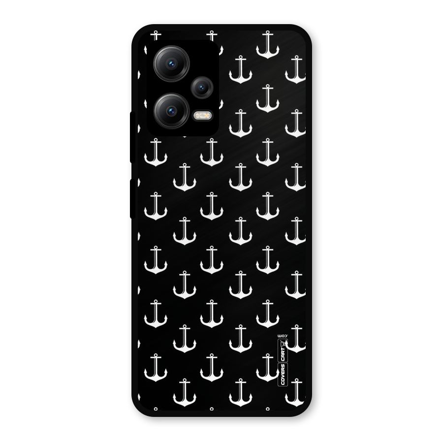 White And Black Anchor Pattern Metal Back Case for Redmi Note 12 5G
