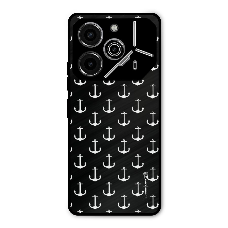White And Black Anchor Pattern Metal Back Case for Tecno Pova 6 Pro