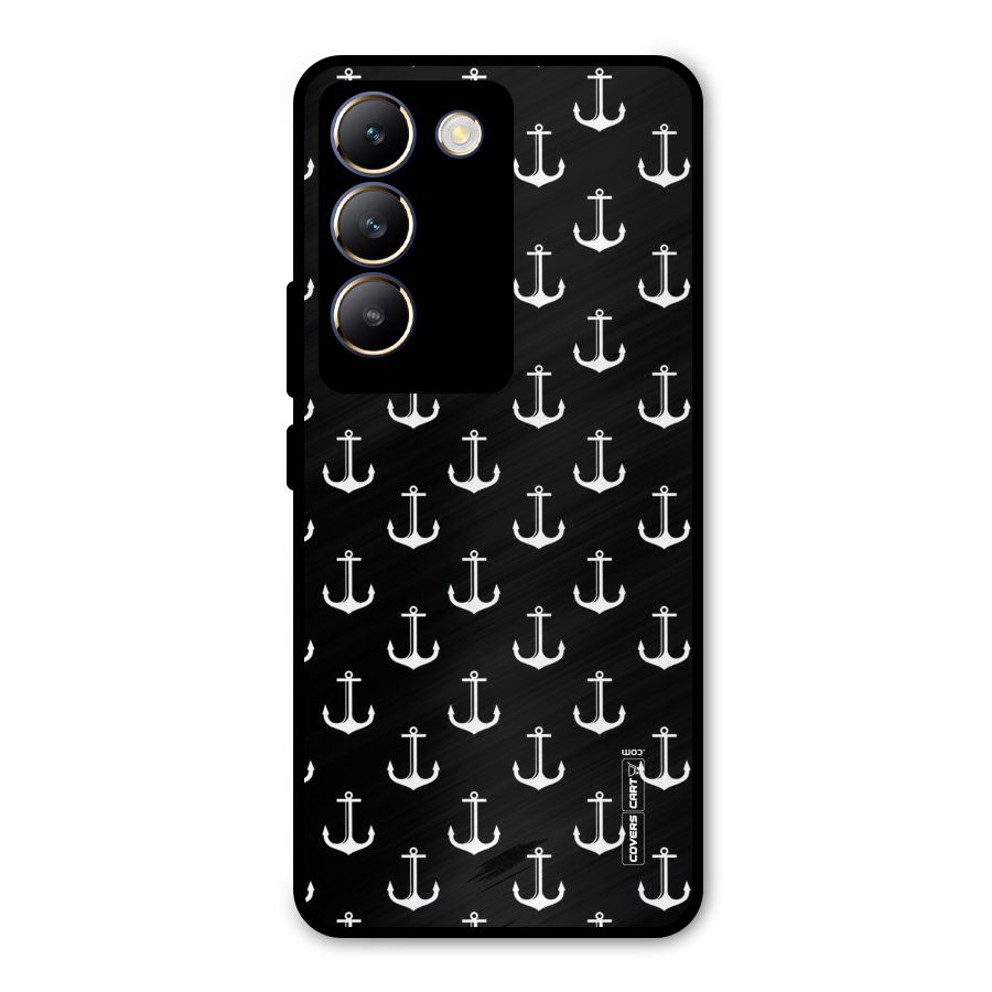 White And Black Anchor Pattern Metal Back Case for Vivo T3 5G
