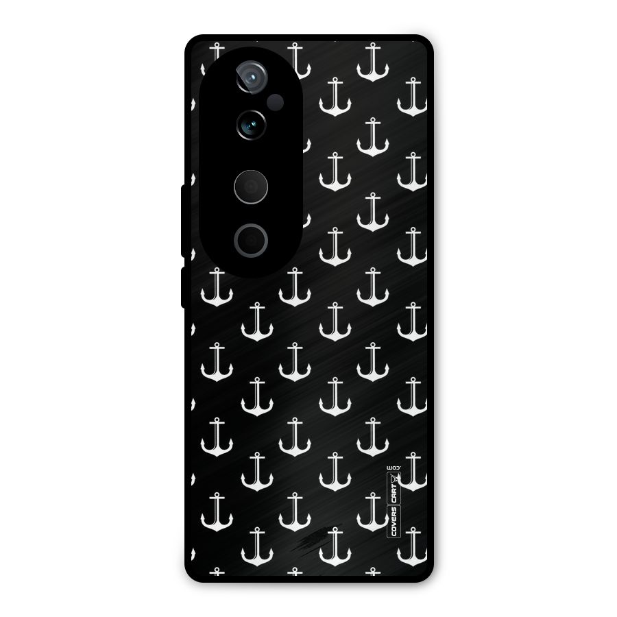 White And Black Anchor Pattern Metal Back Case for Vivo T3 Ultra