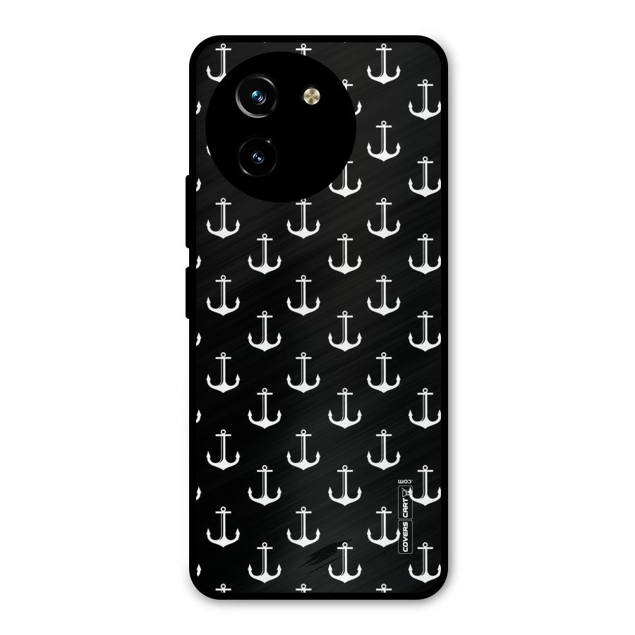 White And Black Anchor Pattern Metal Back Case for Vivo T3x