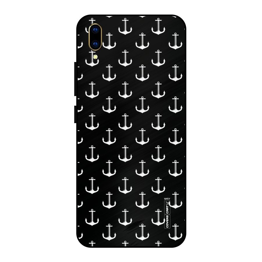 White And Black Anchor Pattern Metal Back Case for Vivo V11 Pro