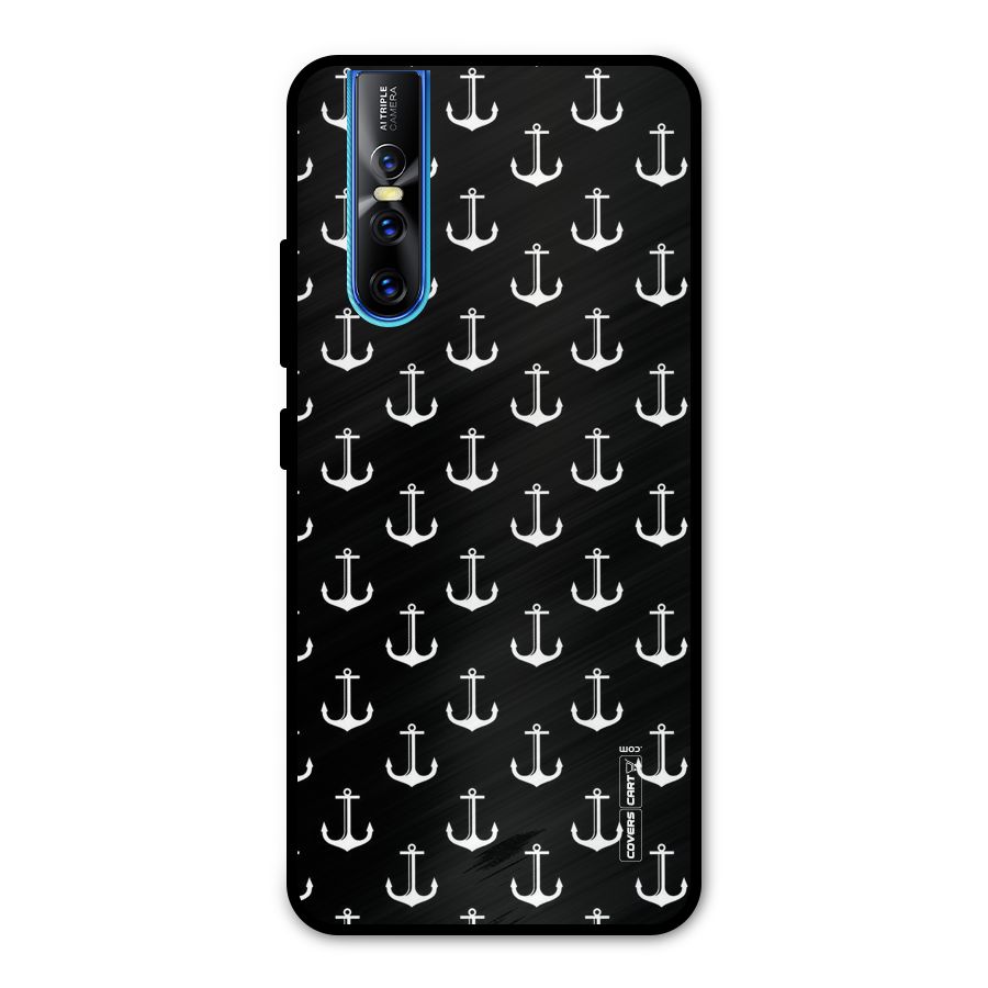 White And Black Anchor Pattern Metal Back Case for Vivo V15 Pro