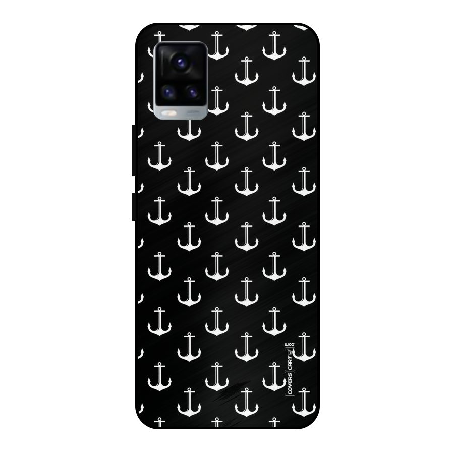 White And Black Anchor Pattern Metal Back Case for Vivo V20