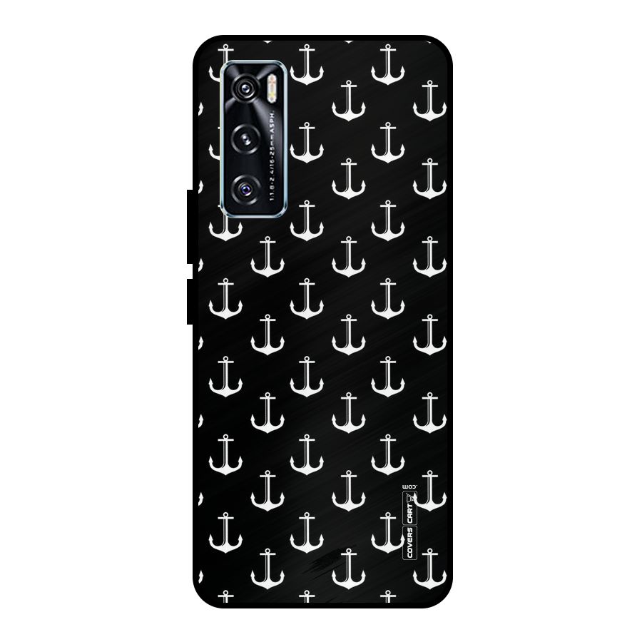 White And Black Anchor Pattern Metal Back Case for Vivo V20 SE