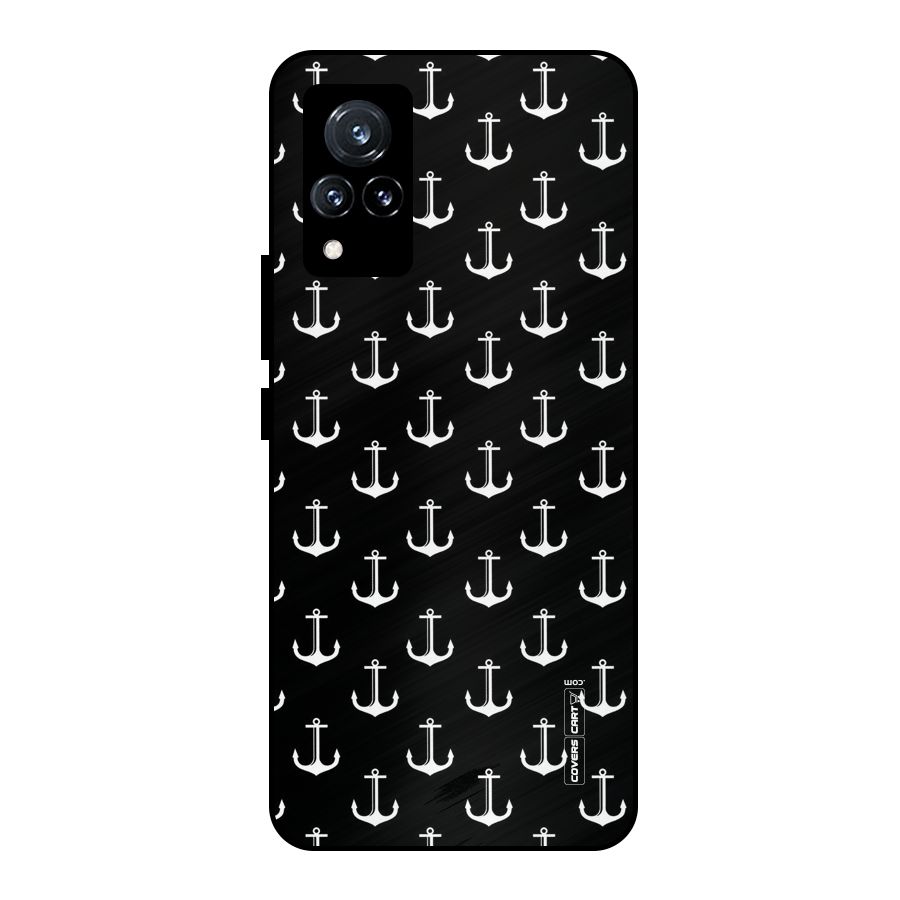 White And Black Anchor Pattern Metal Back Case for Vivo V21 5G