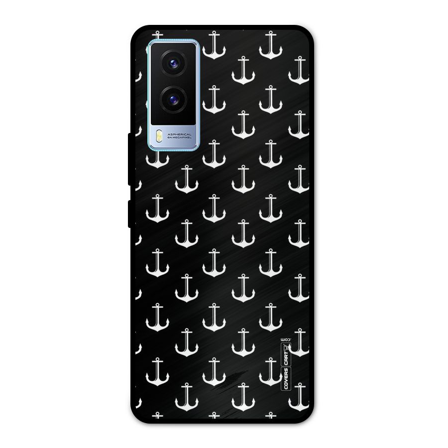 White And Black Anchor Pattern Metal Back Case for Vivo V21e 5G