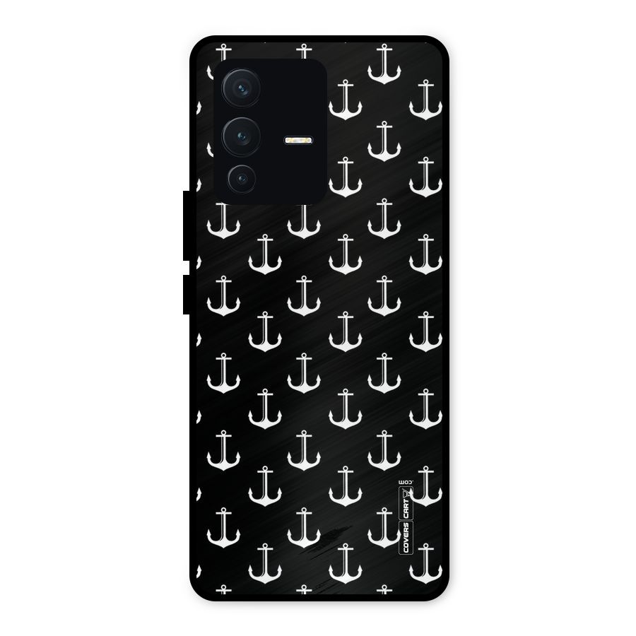 White And Black Anchor Pattern Metal Back Case for Vivo V23 5G