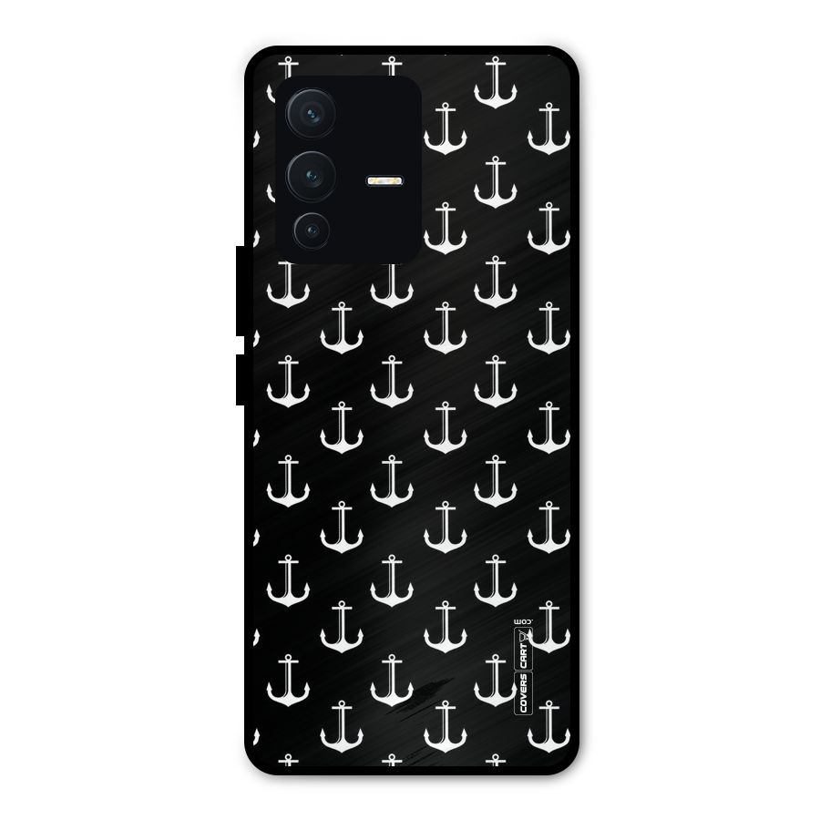 White And Black Anchor Pattern Metal Back Case for Vivo V23 Pro