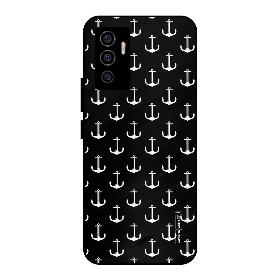 White And Black Anchor Pattern Metal Back Case for Vivo V23e