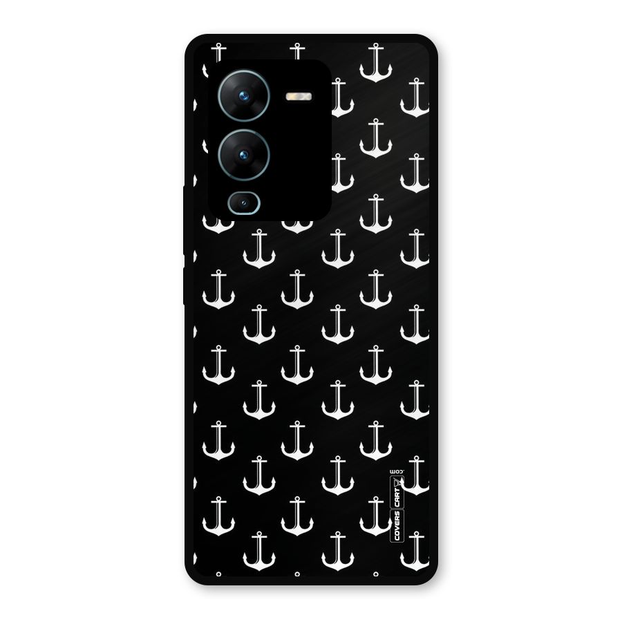 White And Black Anchor Pattern Metal Back Case for Vivo V25 Pro