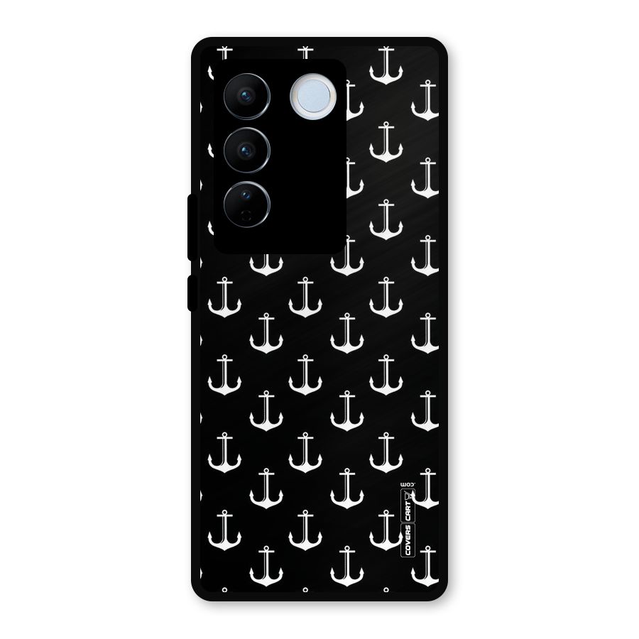 White And Black Anchor Pattern Metal Back Case for Vivo V27