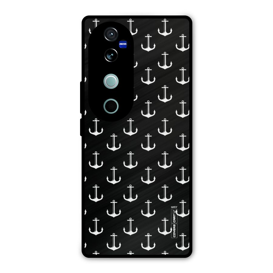 White And Black Anchor Pattern Metal Back Case for Vivo V40