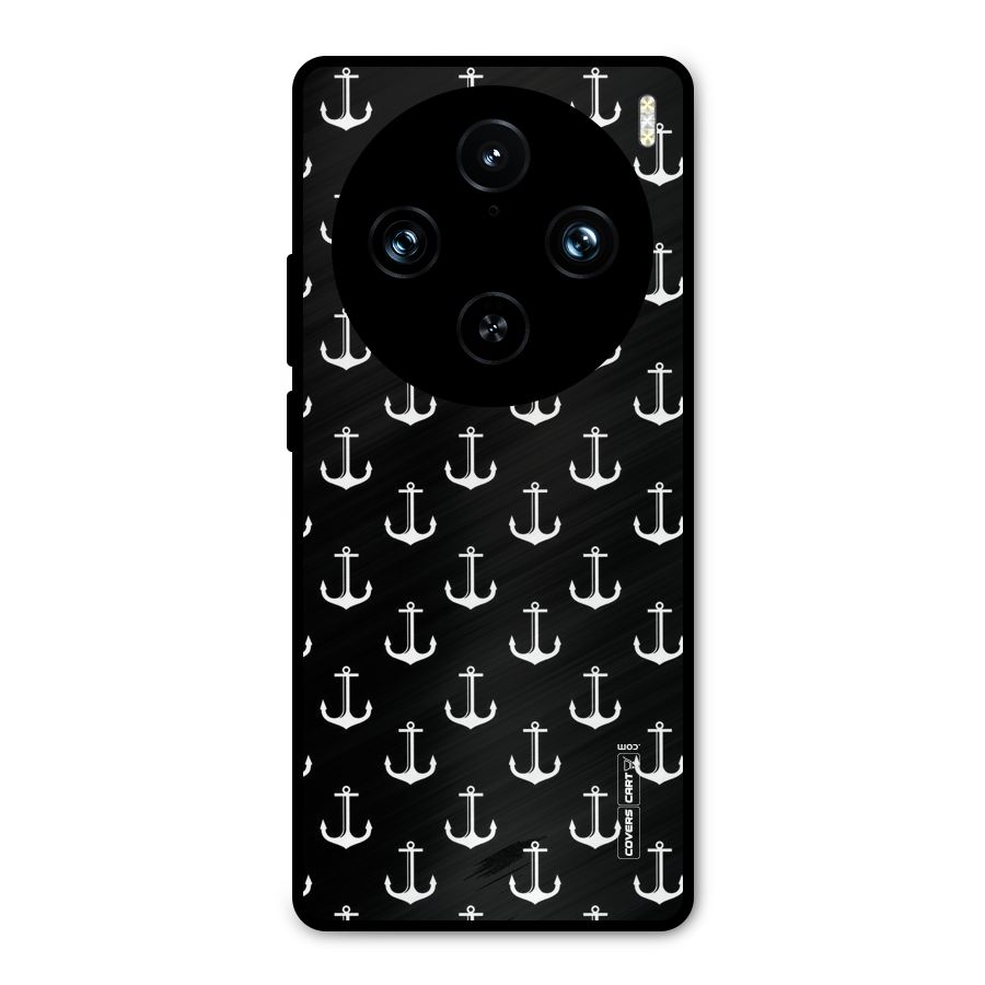 White And Black Anchor Pattern Metal Back Case for Vivo X100 Pro