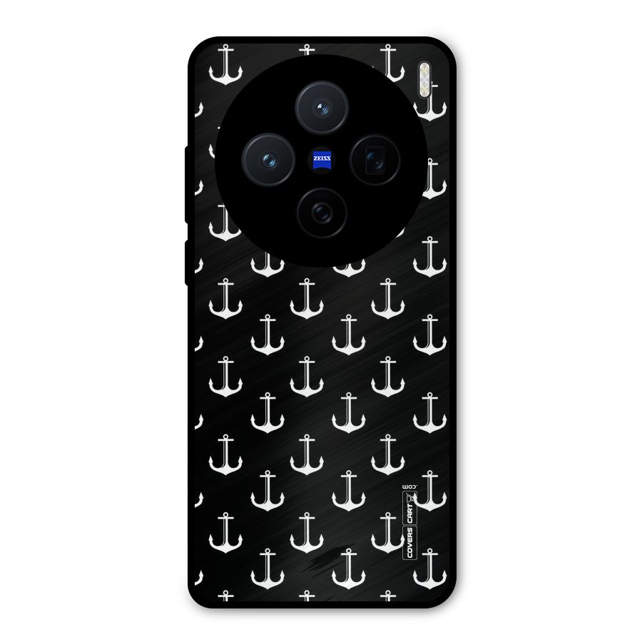 White And Black Anchor Pattern Metal Back Case for Vivo X200