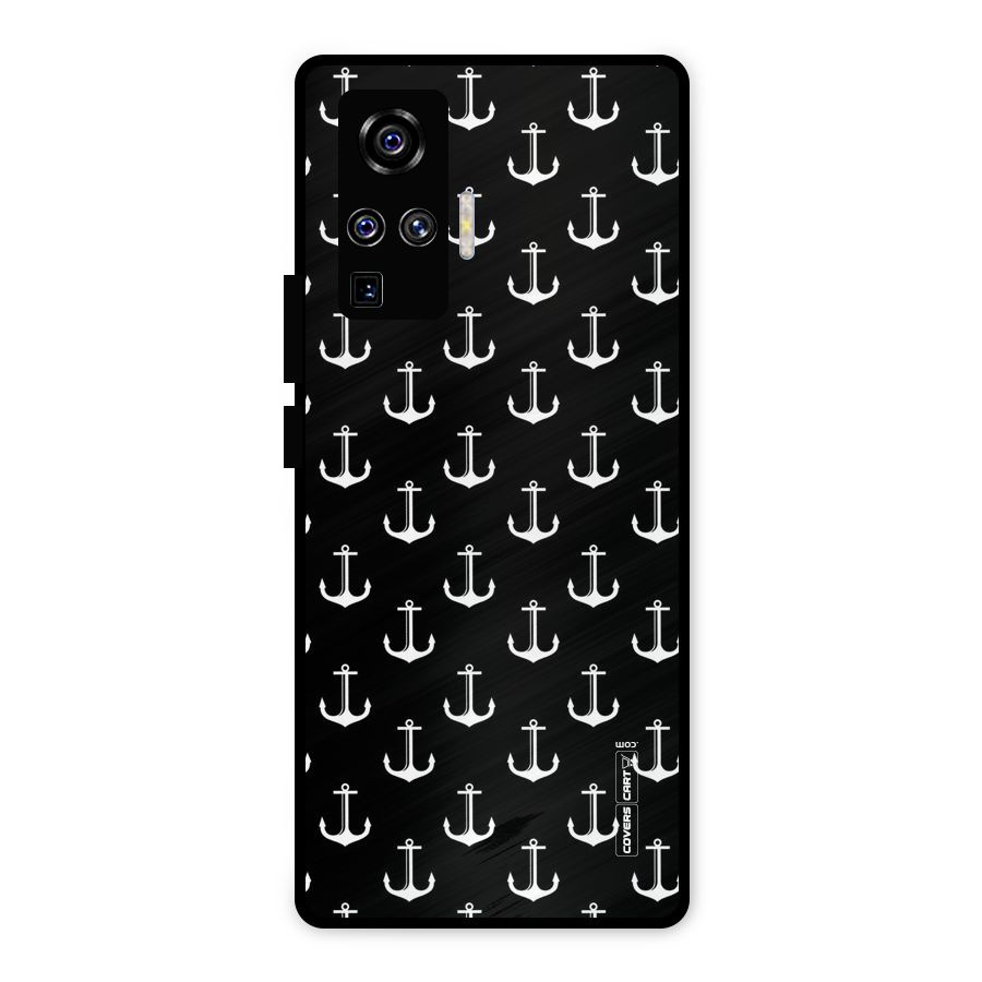 White And Black Anchor Pattern Metal Back Case for Vivo X50 Pro