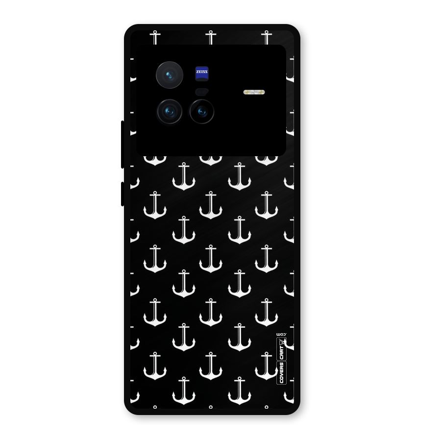 White And Black Anchor Pattern Metal Back Case for Vivo X80