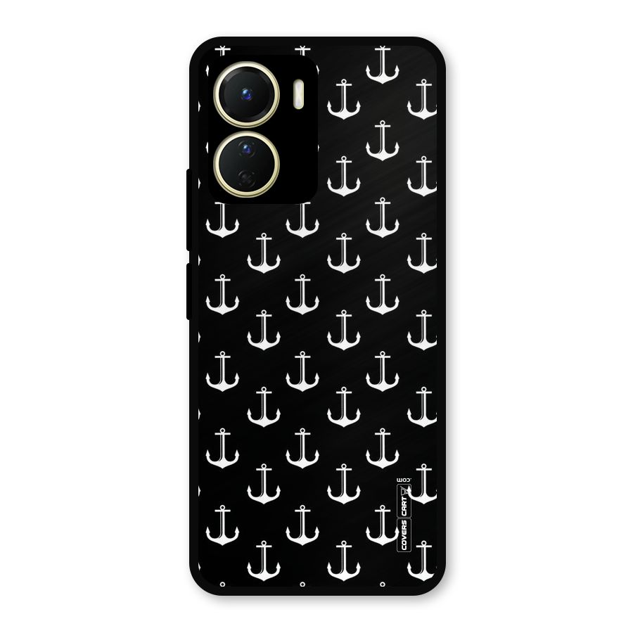 White And Black Anchor Pattern Metal Back Case for Vivo Y16