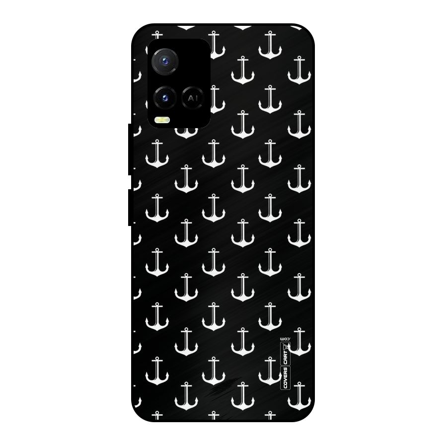 White And Black Anchor Pattern Metal Back Case for Vivo Y21