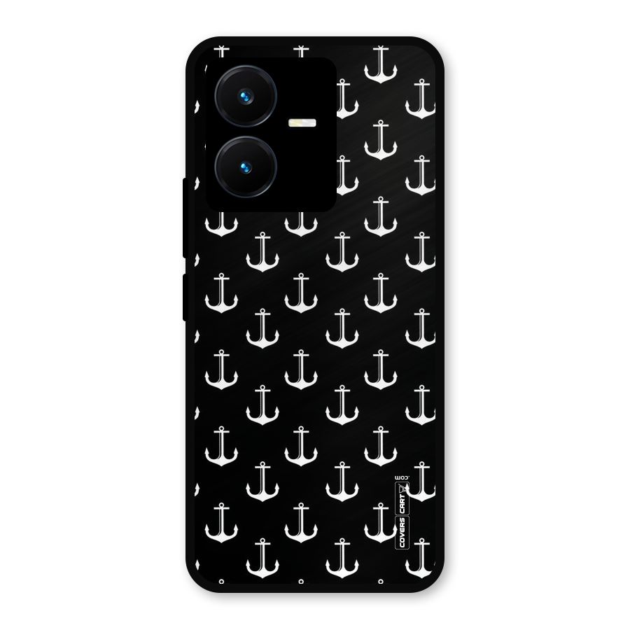 White And Black Anchor Pattern Metal Back Case for Vivo Y22