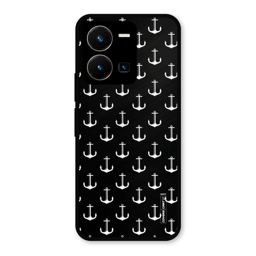 White And Black Anchor Pattern Metal Back Case for Vivo Y35