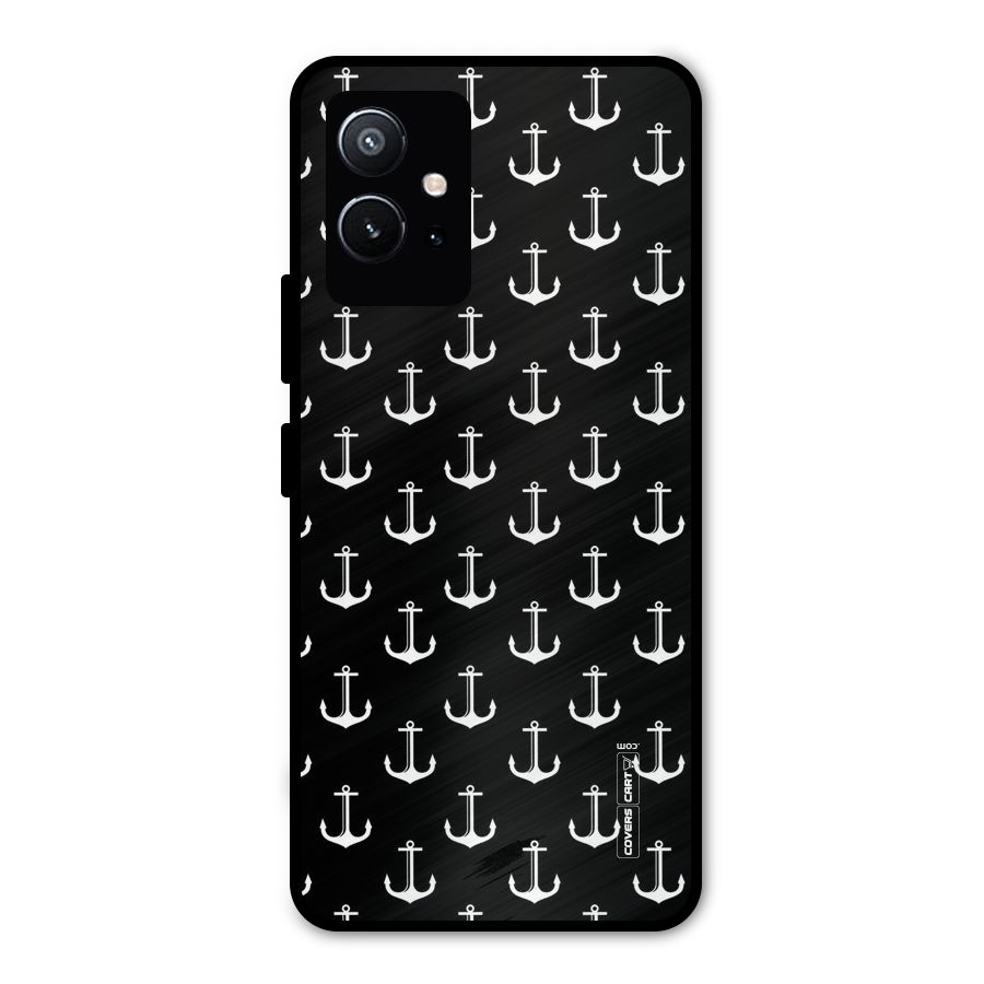 White And Black Anchor Pattern Metal Back Case for Vivo Y75 5G
