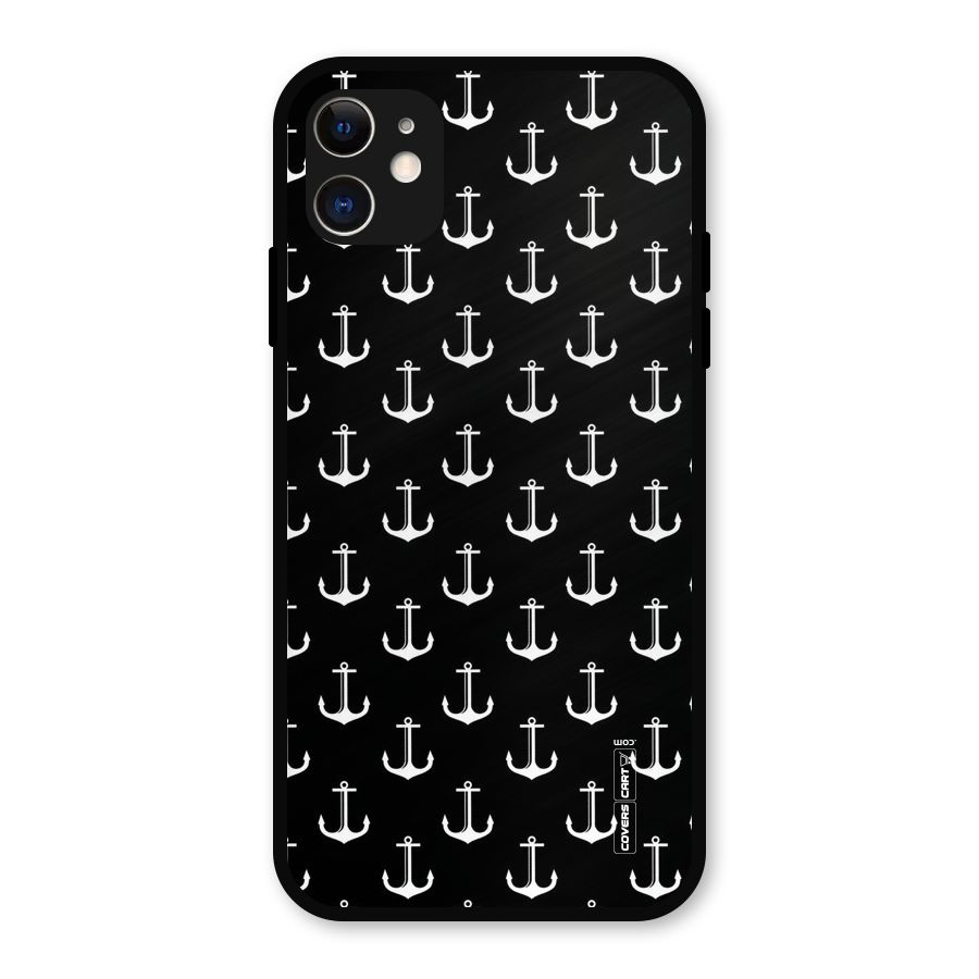 White And Black Anchor Pattern Metal Back Case for iPhone 11