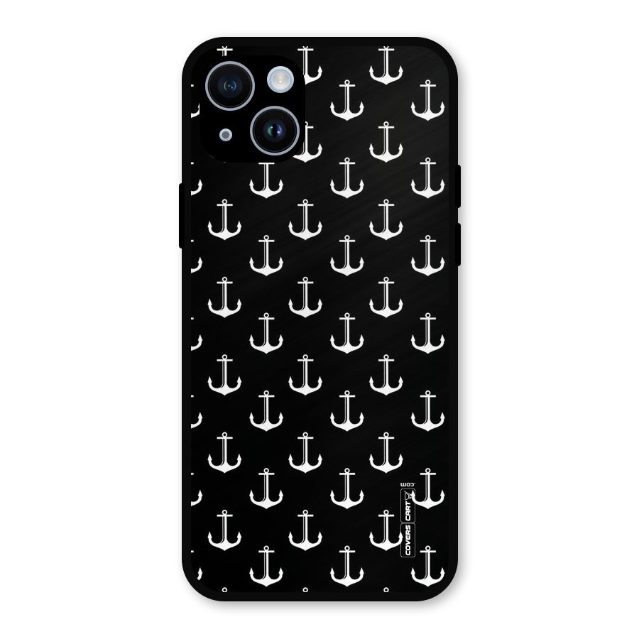 White And Black Anchor Pattern Metal Back Case for iPhone 14