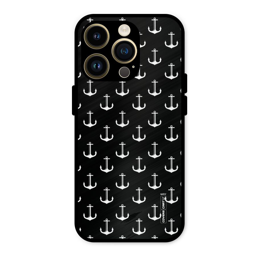White And Black Anchor Pattern Metal Back Case for iPhone 14 Pro