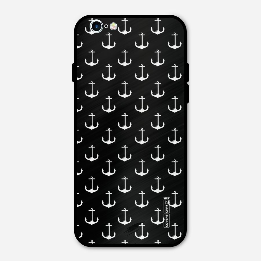White And Black Anchor Pattern Metal Back Case for iPhone 6 6s