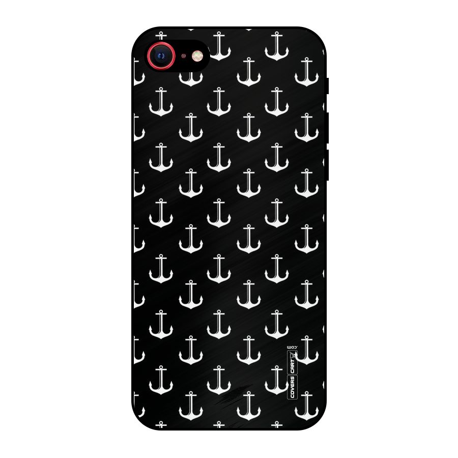 White And Black Anchor Pattern Metal Back Case for iPhone 7