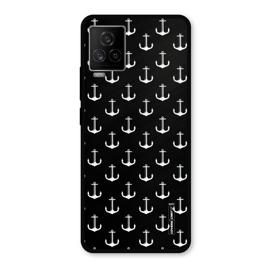 White And Black Anchor Pattern Metal Back Case for iQOO 7 Legend 5G