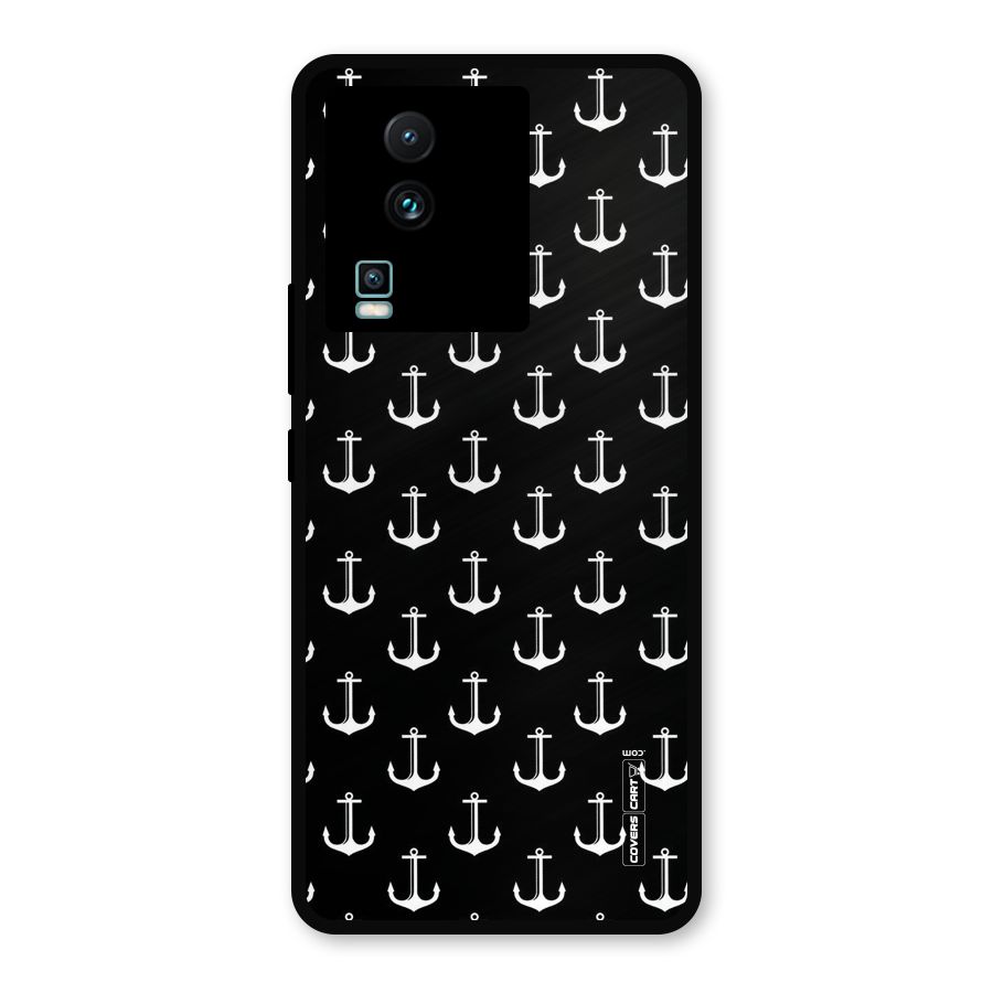 White And Black Anchor Pattern Metal Back Case for iQOO Neo 7 Pro