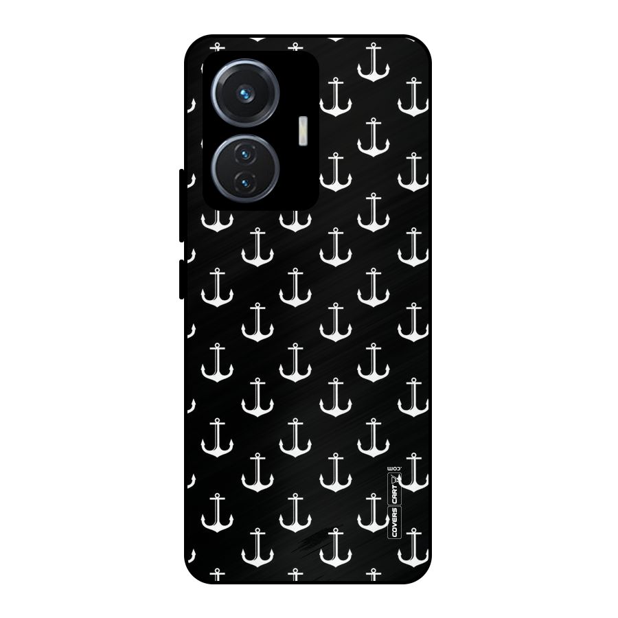 White And Black Anchor Pattern Metal Back Case for iQOO Z6 44W