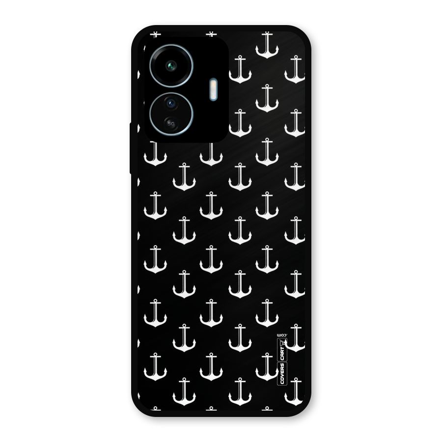 White And Black Anchor Pattern Metal Back Case for vivo iQOO Z6 Lite 5G