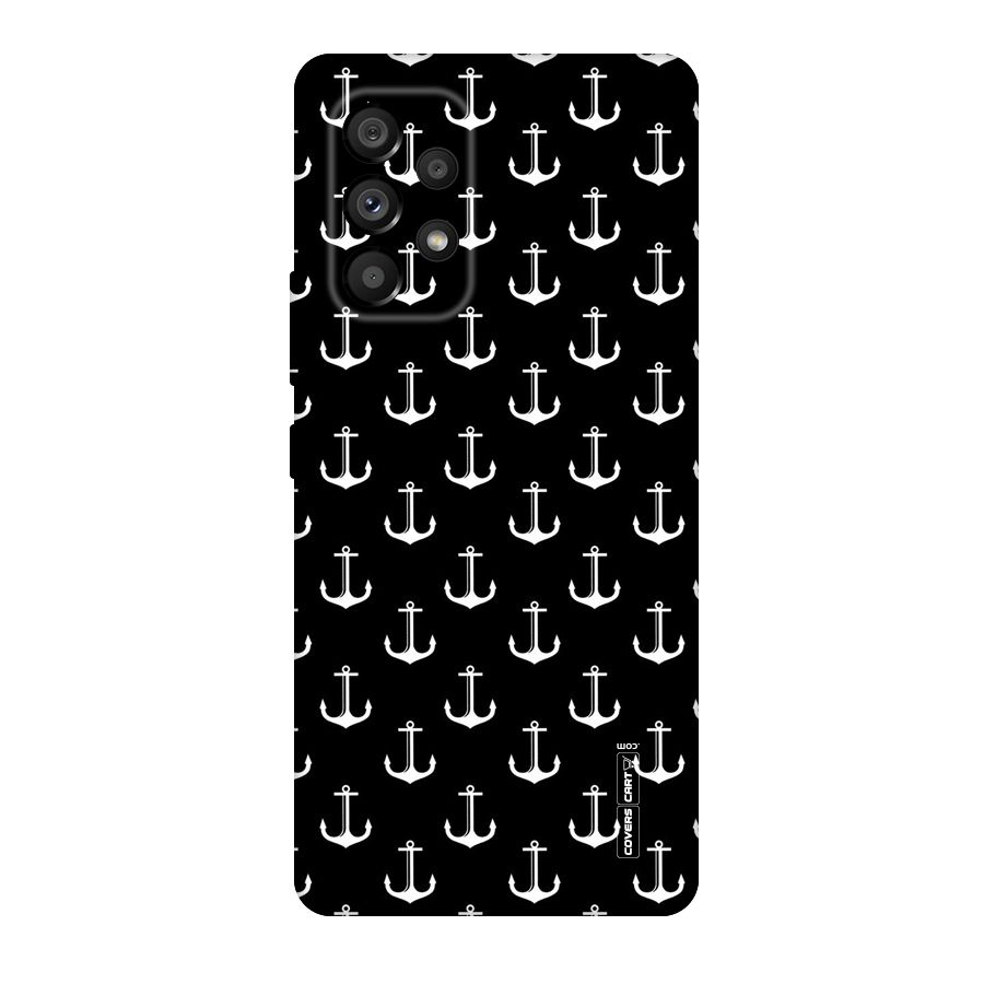 White And Black Anchor Pattern Original Polycarbonate Back Case for Galaxy A53 5G