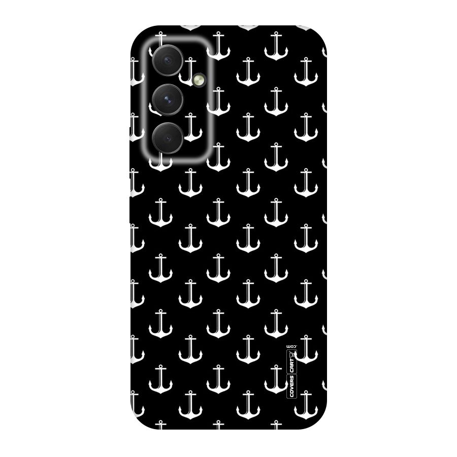White And Black Anchor Pattern Original Polycarbonate Back Case for Galaxy A54