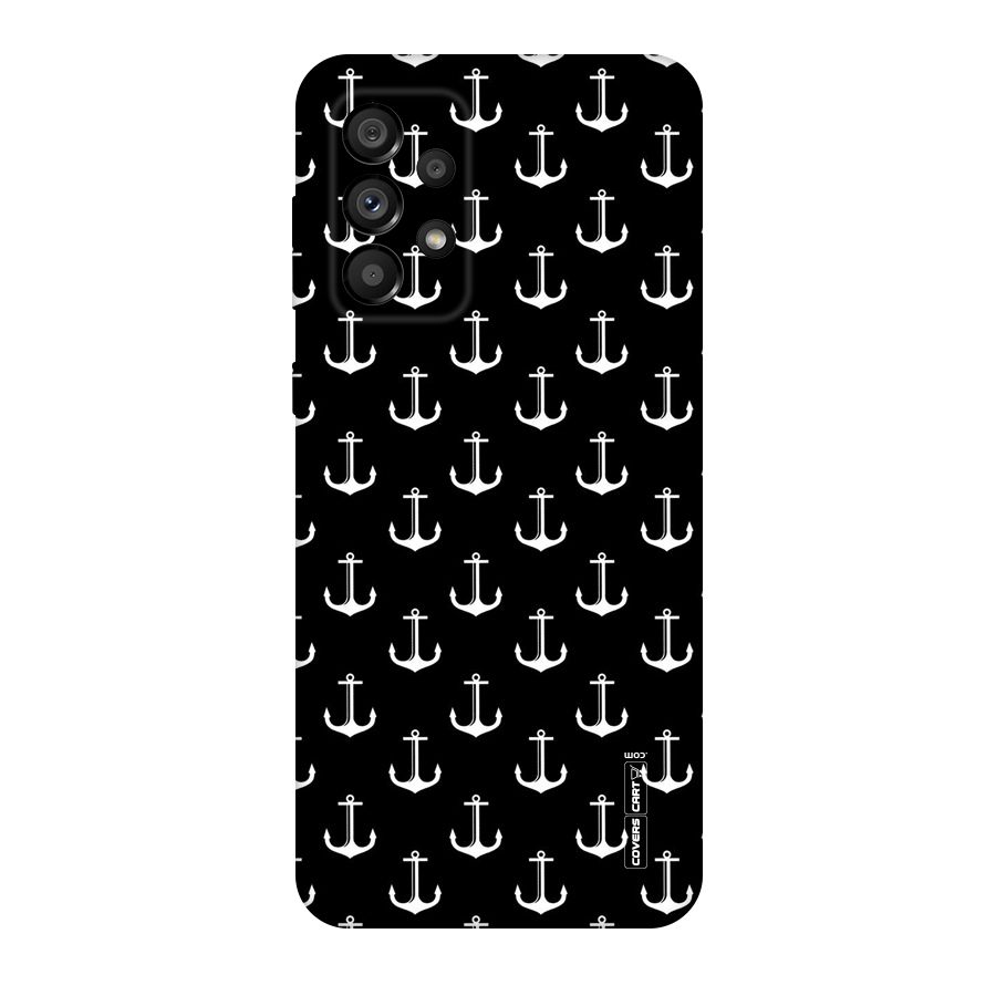 White And Black Anchor Pattern Original Polycarbonate Back Case for Galaxy A73 5G