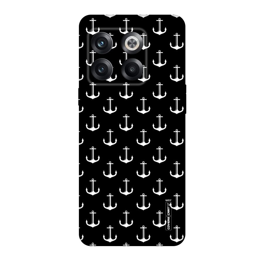 White And Black Anchor Pattern Original Polycarbonate Back Case for OnePlus 10T