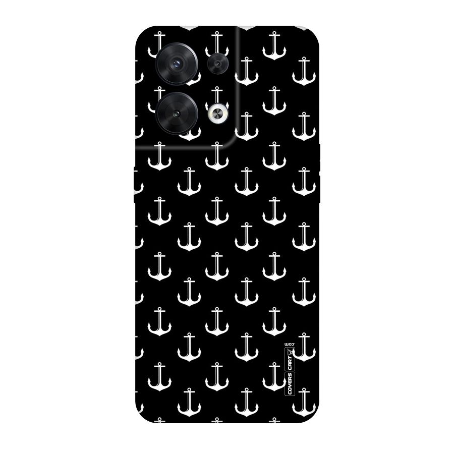 White And Black Anchor Pattern Original Polycarbonate Back Case for Oppo Reno8 5G