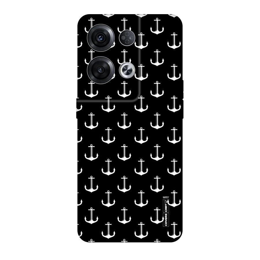 White And Black Anchor Pattern Original Polycarbonate Back Case for Oppo Reno8 Pro 5G