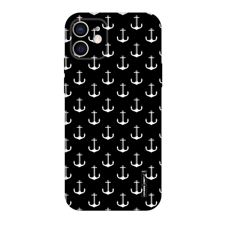 White And Black Anchor Pattern Original Polycarbonate Back Case for iPhone 12