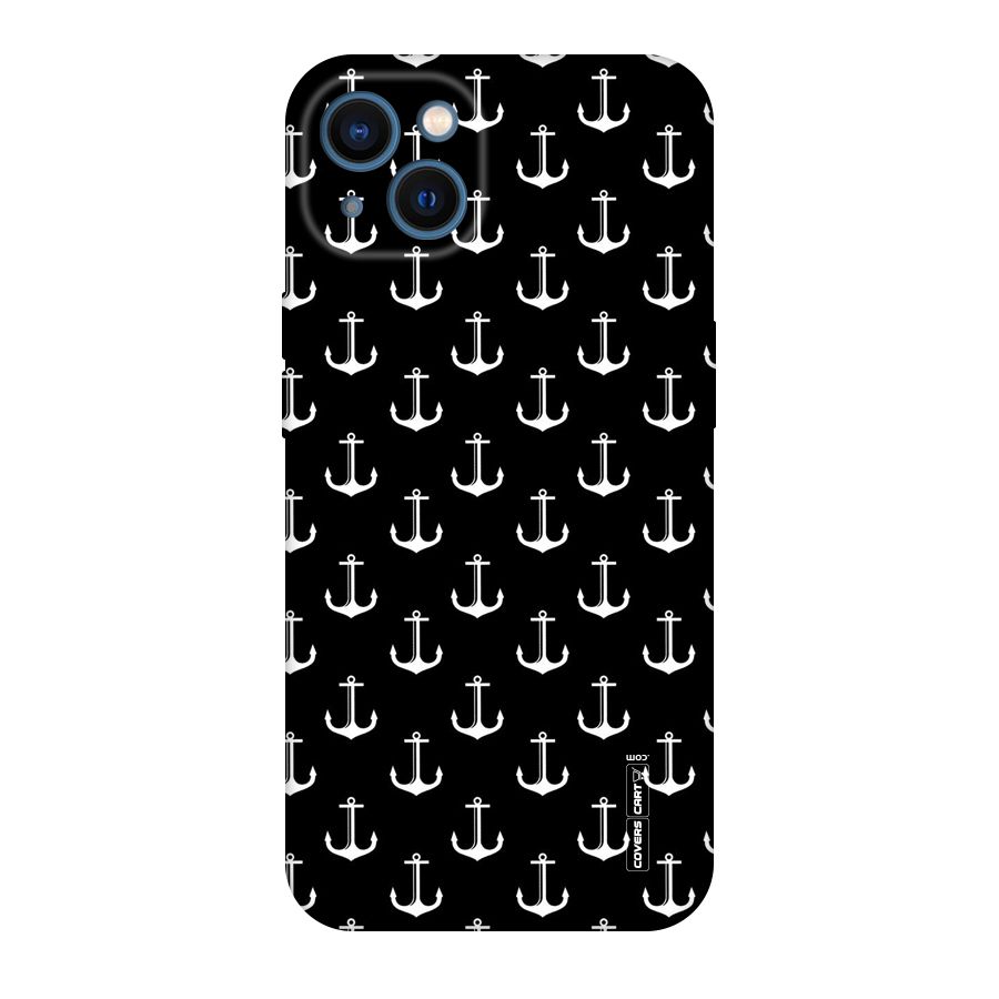 White And Black Anchor Pattern Original Polycarbonate Back Case for iPhone 13