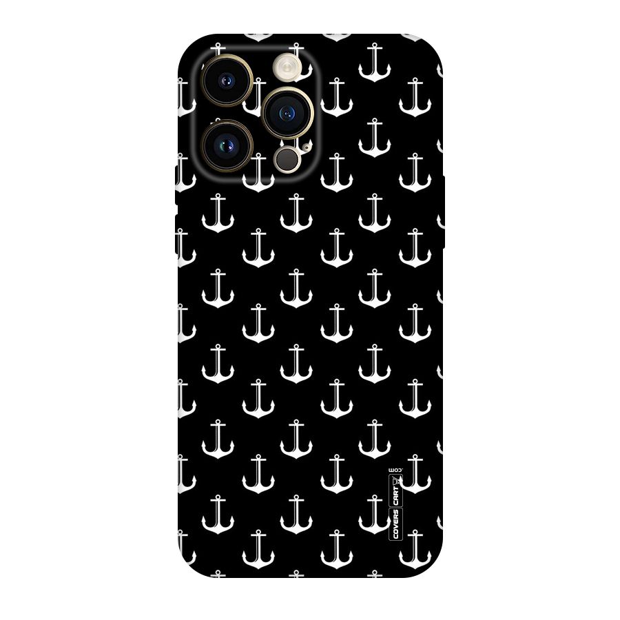 White And Black Anchor Pattern Original Polycarbonate Back Case for iPhone 14 Pro Max