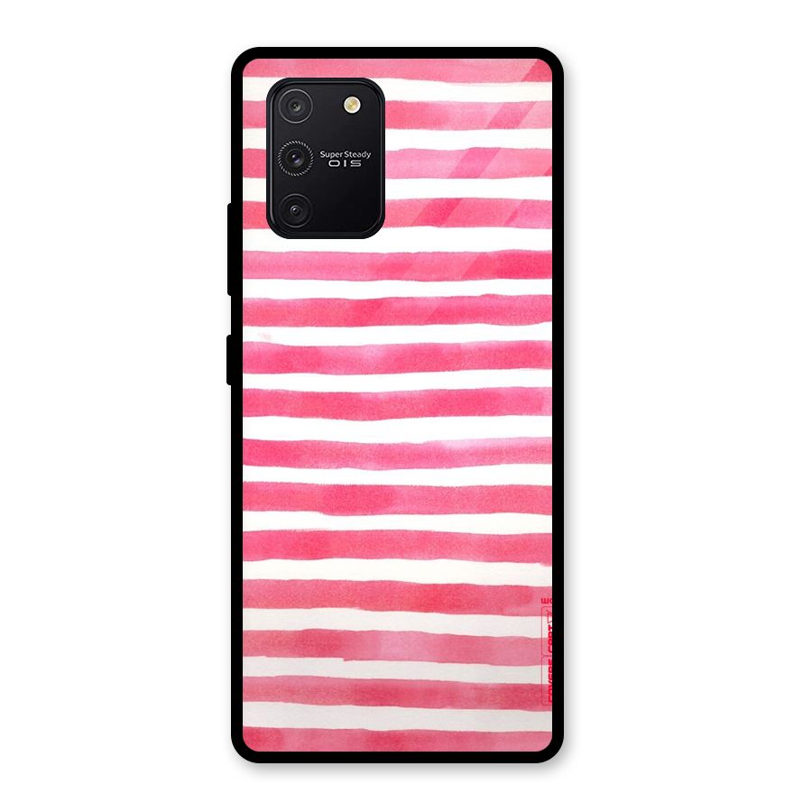 White And Pink Stripes Glass Back Case for Galaxy S10 Lite