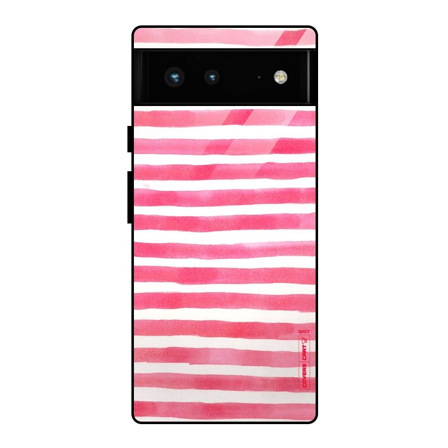 White And Pink Stripes Glass Back Case for Google Pixel 6