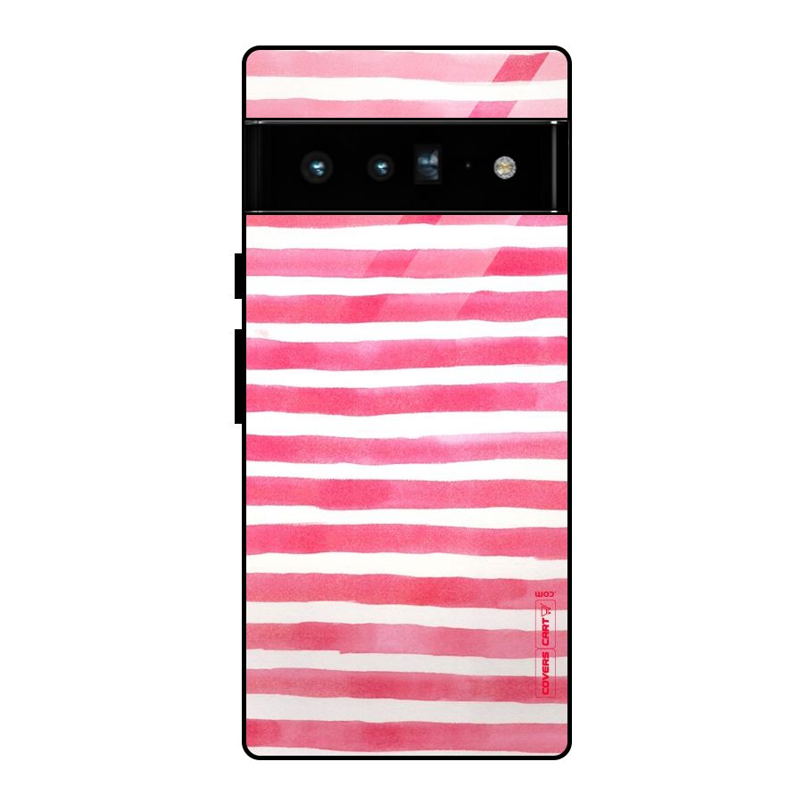 White And Pink Stripes Glass Back Case for Google Pixel 6 Pro