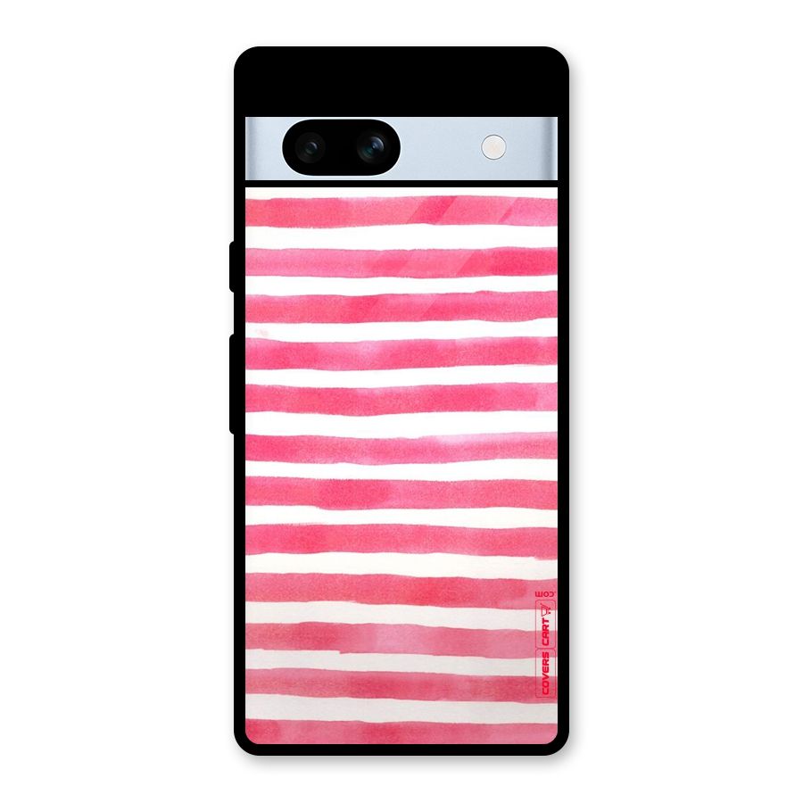 White And Pink Stripes Glass Back Case for Google Pixel 7a