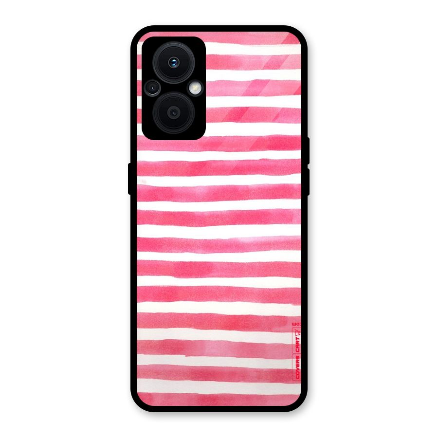 White And Pink Stripes Glass Back Case for Oppo F21s Pro 5G