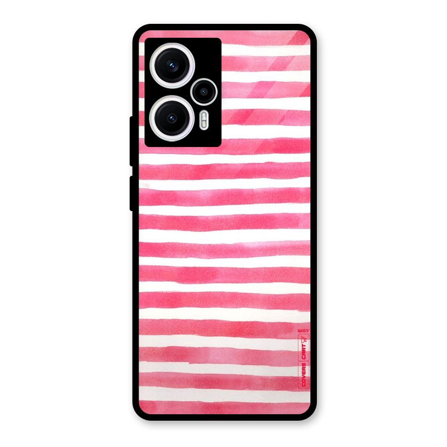 White And Pink Stripes Glass Back Case for Poco F5